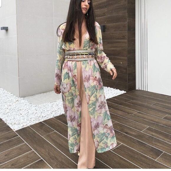 Zara Jackets & Blazers - zara sheer pastel floral maxi kimono in xs boho festival blogger favorite xs